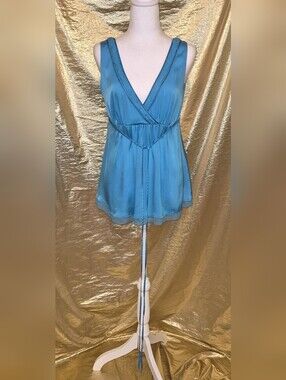 Elie Tahari Blue V-Neck Sleeveless Tie-Waist Top